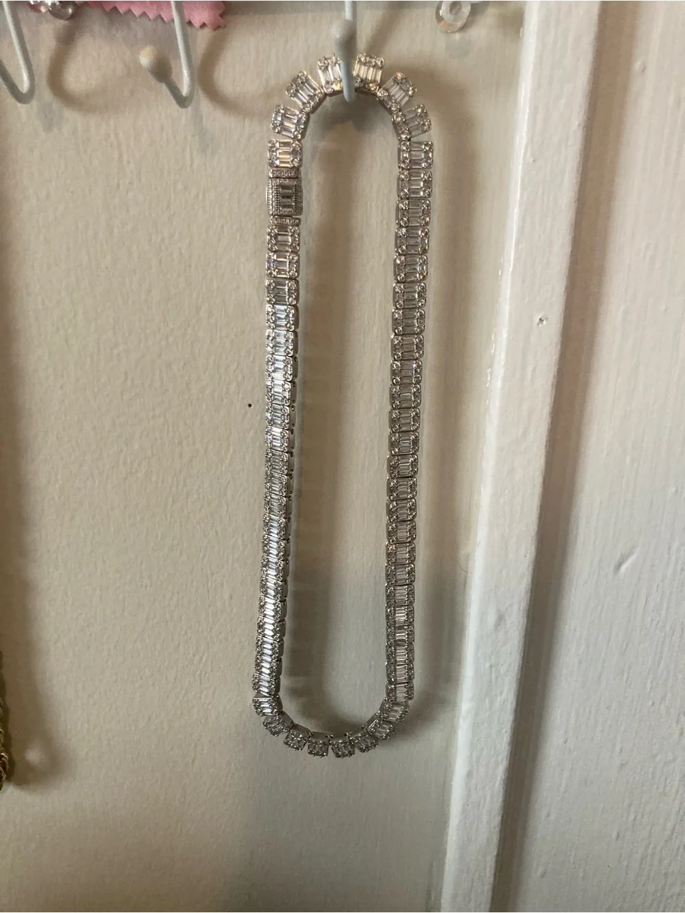 Men's Silver tone moissanite and baguette Tennis Necklace - Clear Stones